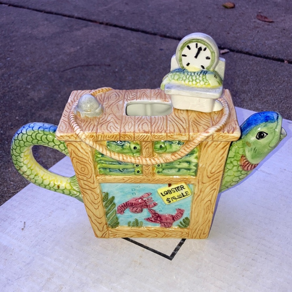 Eclectic “Seafood Stand” TEA POT with a Fish for spout and handle